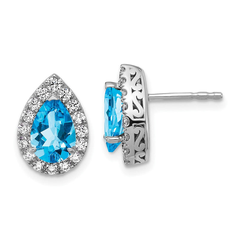 14K Weißgold Ohrringe mit im Labor gezüchteten Diamanten VS/SI FGH und Blautopas, Birnen-Form, mit Ohrstecker-Verschluss