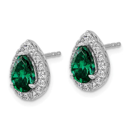 14K Weißgold Ohrringe mit Pear-Post-Fassung, Diamanten aus dem Labor (VS/SI, FGH) und gezüchteten Smaragden