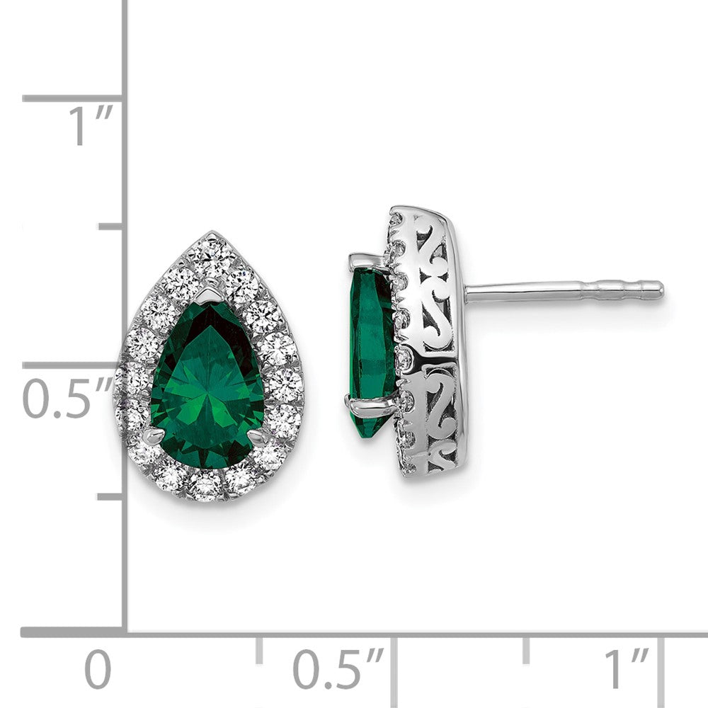 14K Weißgold Ohrringe mit Pear-Post-Fassung, Diamanten aus dem Labor (VS/SI, FGH) und gezüchteten Smaragden