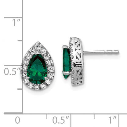 14K Weißgold Ohrringe mit Pear-Post-Fassung, Diamanten aus dem Labor (VS/SI, FGH) und gezüchteten Smaragden