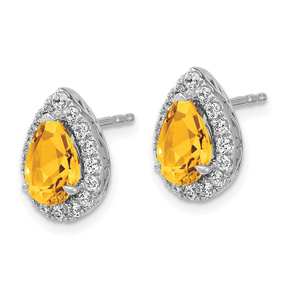 14K Weißgold Laborgezüchtete VS/SI FGH Diamant- und Citrin-Ohrstecker in Birnenform