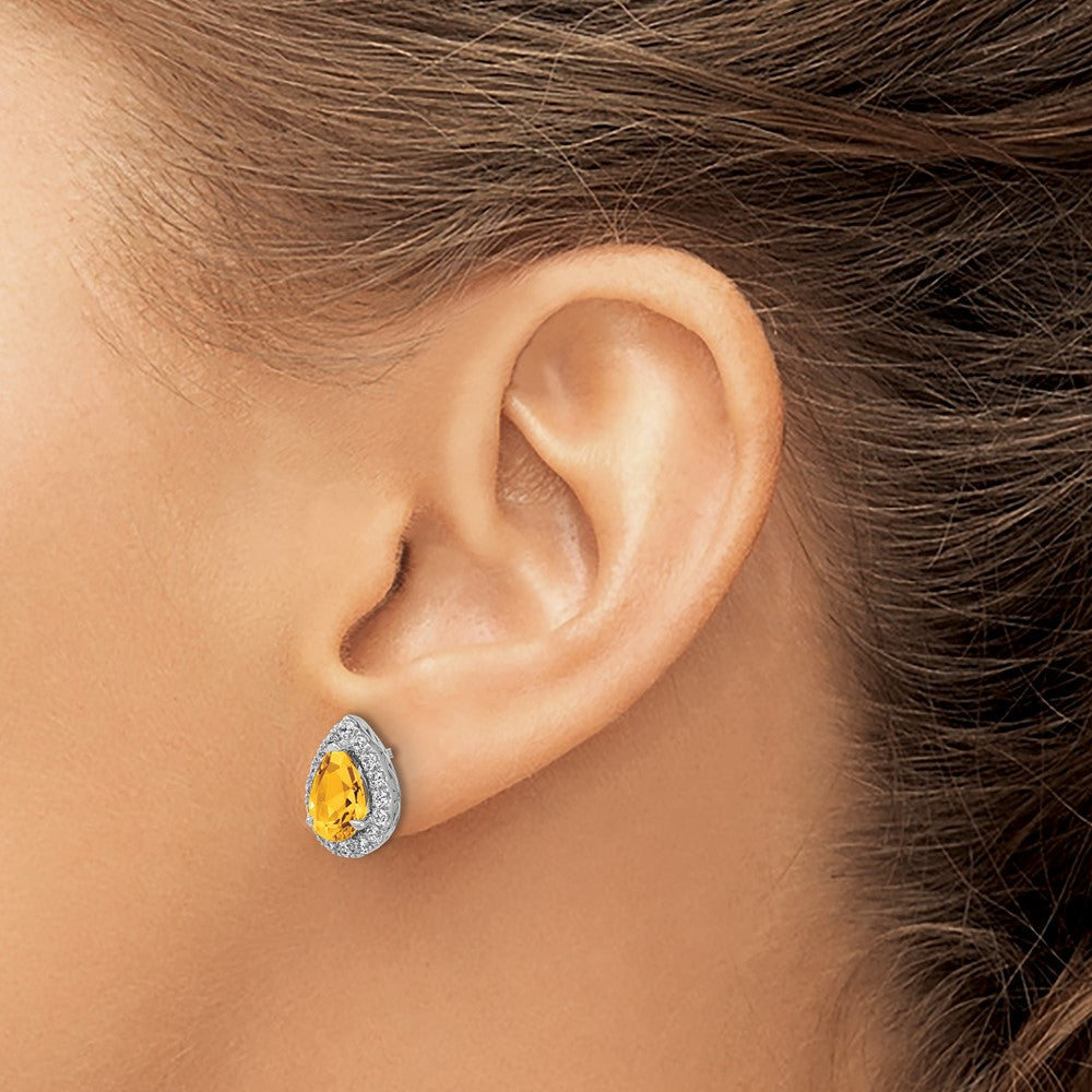 14K Weißgold Laborgezüchtete VS/SI FGH Diamant- und Citrin-Ohrstecker in Birnenform