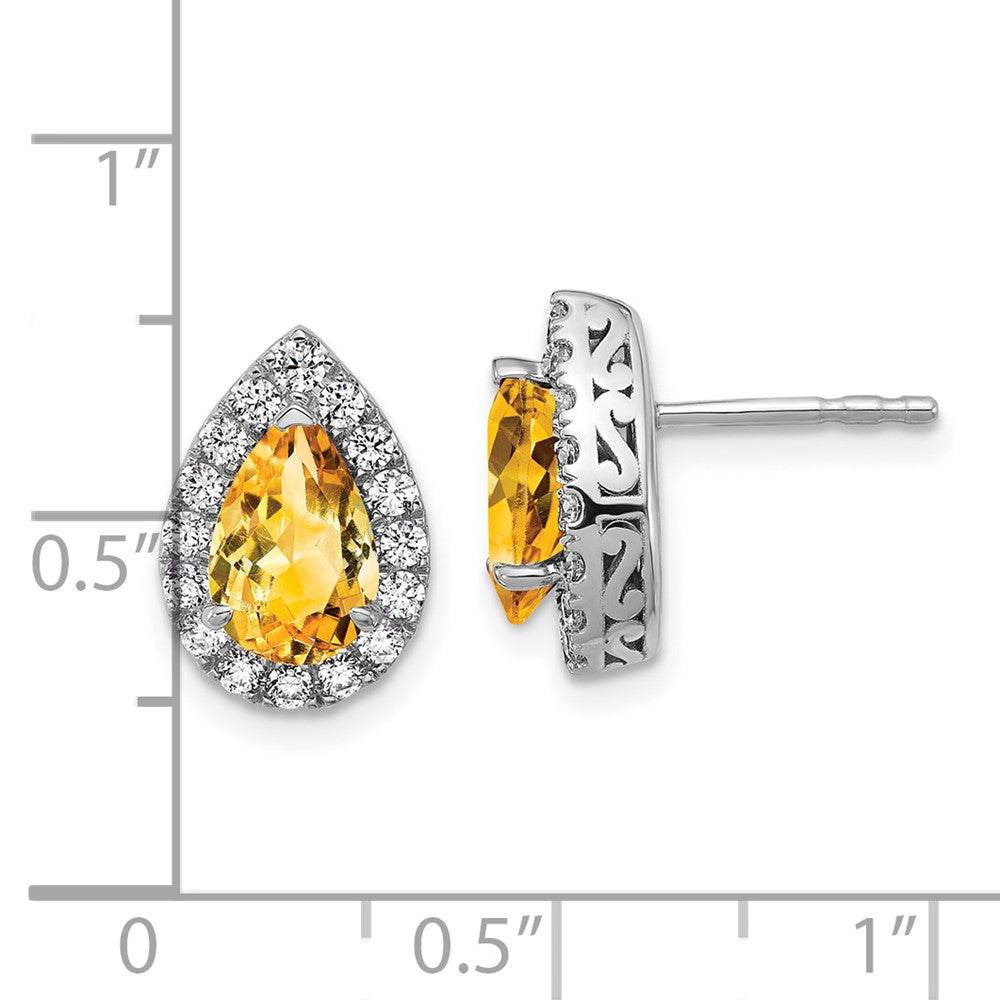14K Weißgold Laborgezüchtete VS/SI FGH Diamant- und Citrin-Ohrstecker in Birnenform