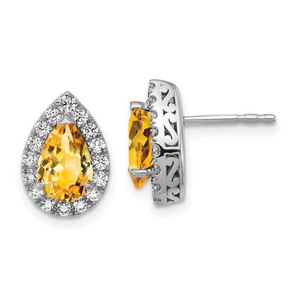 14K Weißgold Laborgezüchtete VS/SI FGH Diamant- und Citrin-Ohrstecker in Birnenform