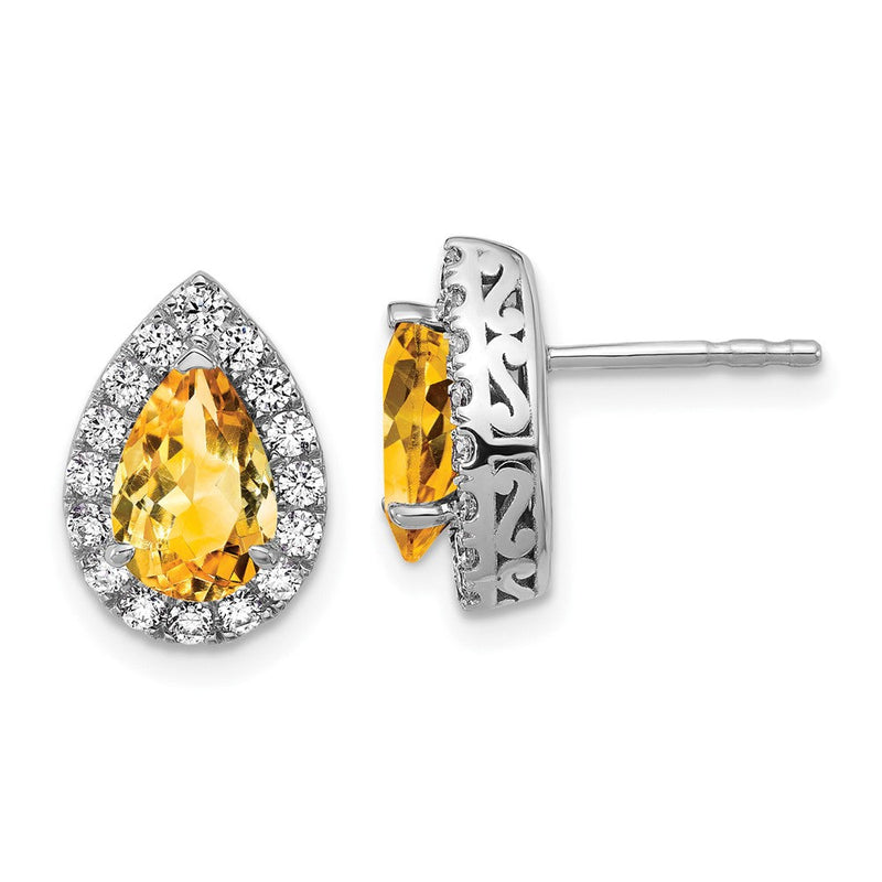 14K Weißgold Laborgezüchtete VS/SI FGH Diamant- und Citrin-Ohrstecker in Birnenform