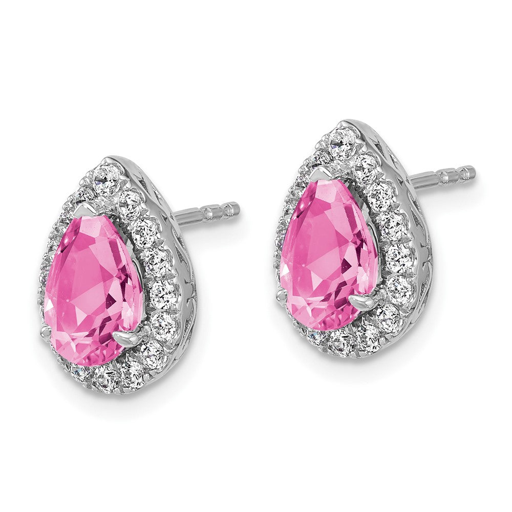 14K Weißgold-Ohrstecker mit im Labor gezüchteten Diamanten VS/SI FGH und gezüchteten Pink-Saphiren im Birnenschliff