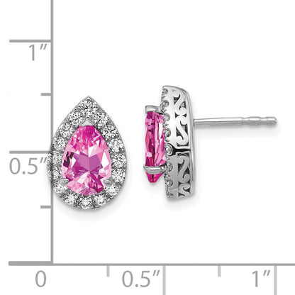 14K Weißgold-Ohrstecker mit im Labor gezüchteten Diamanten VS/SI FGH und gezüchteten Pink-Saphiren im Birnenschliff