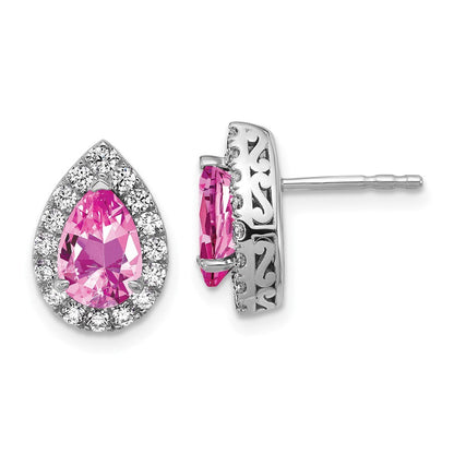 14K Weißgold-Ohrstecker mit im Labor gezüchteten Diamanten VS/SI FGH und gezüchteten Pink-Saphiren im Birnenschliff