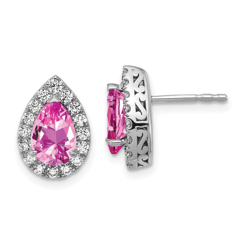 14K Weißgold-Ohrstecker mit im Labor gezüchteten Diamanten VS/SI FGH und gezüchteten Pink-Saphiren im Birnenschliff