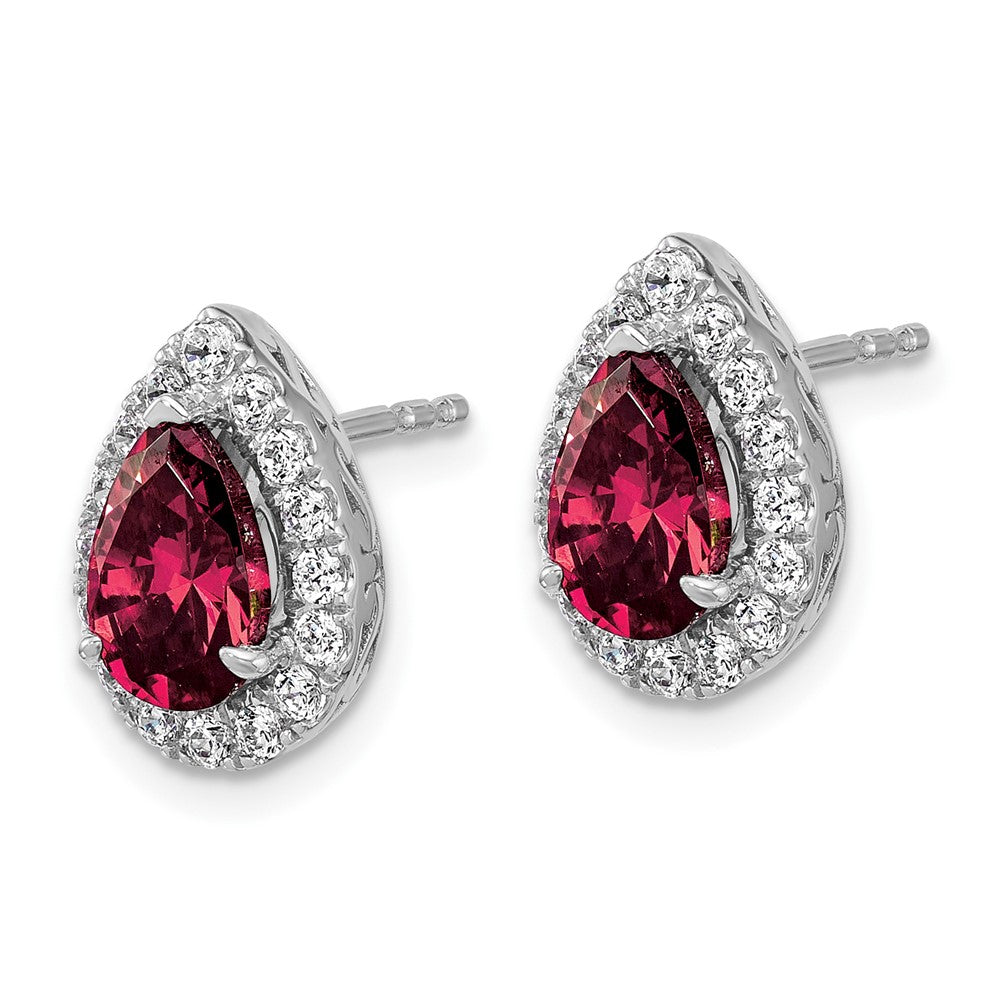 14K Weißgold Ohrringe mit im Labor gezüchteten Diamanten VS/SI FGH und synthetischem Rubin, Birne, mit Ohrstecker-Verschluss