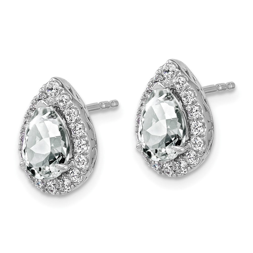 14K Weißgold Ohrringe mit Diamanten (im Labor gezüchtet, VS/SI, FGH) und synthetischem weißem Saphir, Birnenform, Ohrstecker