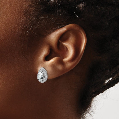 14K Weißgold Ohrringe mit Diamanten (im Labor gezüchtet, VS/SI, FGH) und synthetischem weißem Saphir, Birnenform, Ohrstecker