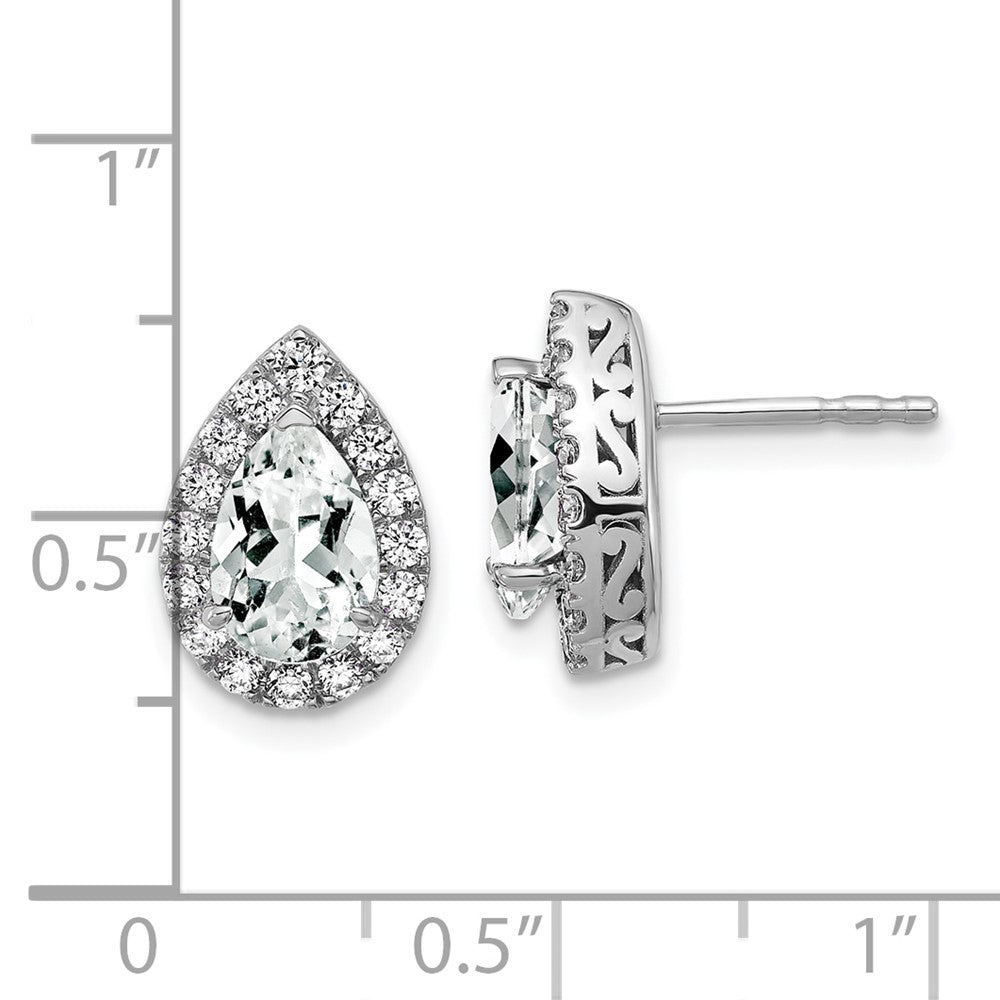 14K Weißgold Ohrringe mit Diamanten (im Labor gezüchtet, VS/SI, FGH) und synthetischem weißem Saphir, Birnenform, Ohrstecker
