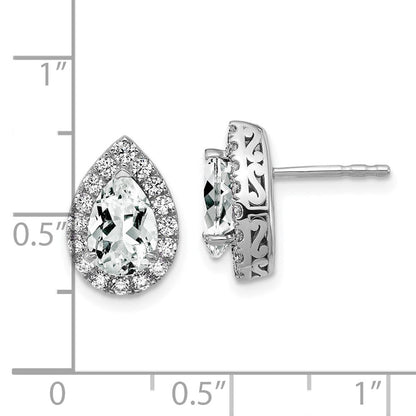 14K Weißgold Ohrringe mit Diamanten (im Labor gezüchtet, VS/SI, FGH) und synthetischem weißem Saphir, Birnenform, Ohrstecker