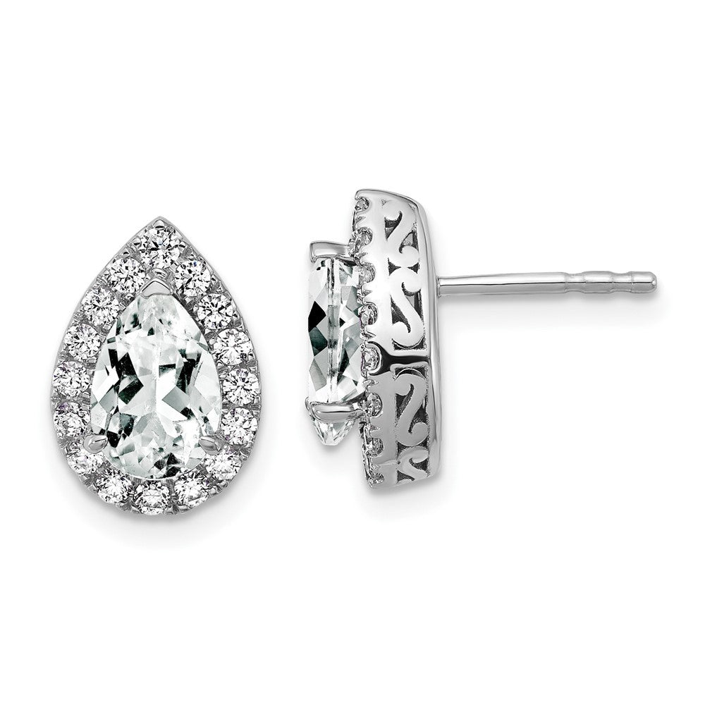 14K Weißgold Ohrringe mit Diamanten (im Labor gezüchtet, VS/SI, FGH) und synthetischem weißem Saphir, Birnenform, Ohrstecker