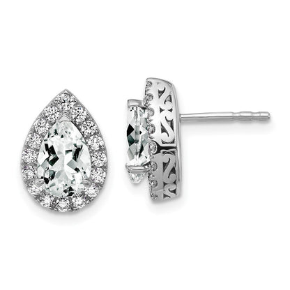 14K Weißgold Ohrringe mit Diamanten (im Labor gezüchtet, VS/SI, FGH) und synthetischem weißem Saphir, Birnenform, Ohrstecker