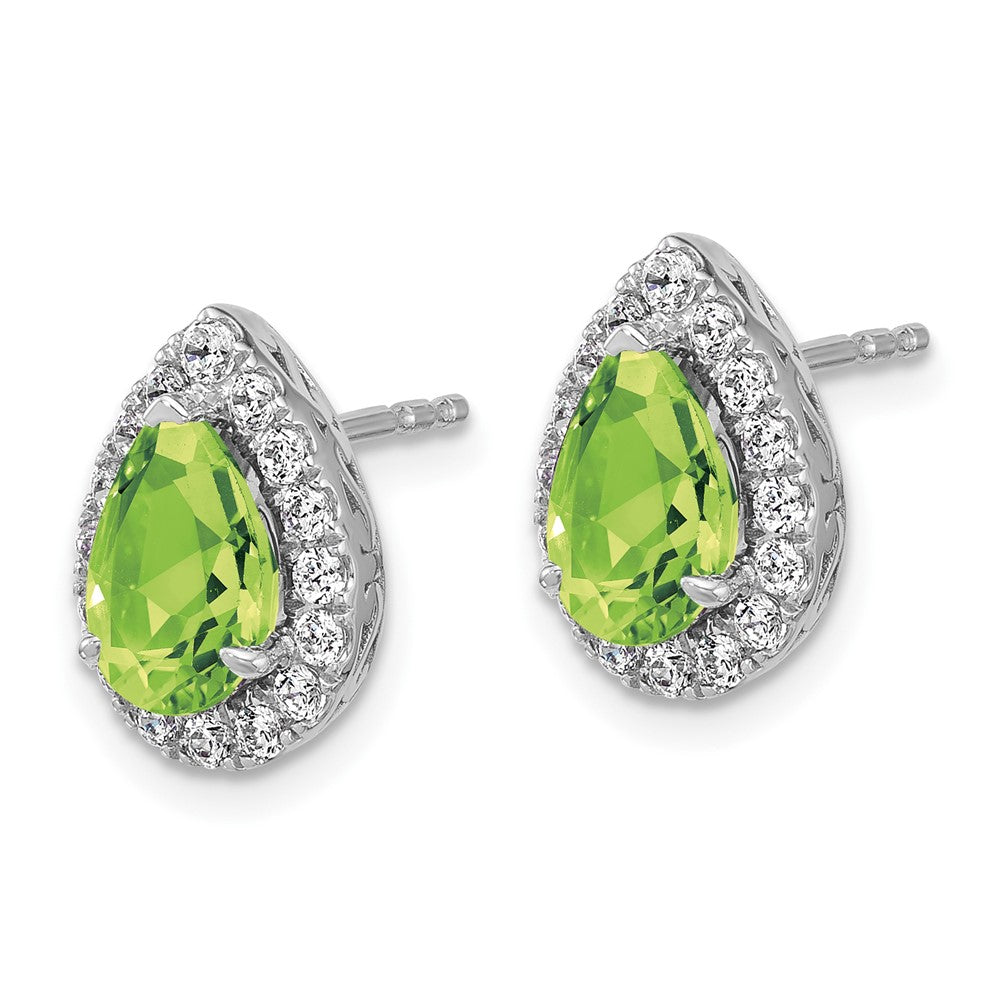 14K Weißgold Ohrhänger mit Post-Verschluss, Birne-Form, mit Diamanten aus Laborzucht (VS/SI, FGH) und Peridot