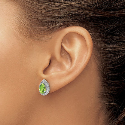 14K Weißgold Ohrhänger mit Post-Verschluss, Birne-Form, mit Diamanten aus Laborzucht (VS/SI, FGH) und Peridot