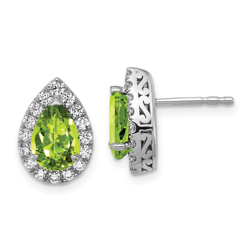 14K Weißgold Ohrhänger mit Post-Verschluss, Birne-Form, mit Diamanten aus Laborzucht (VS/SI, FGH) und Peridot