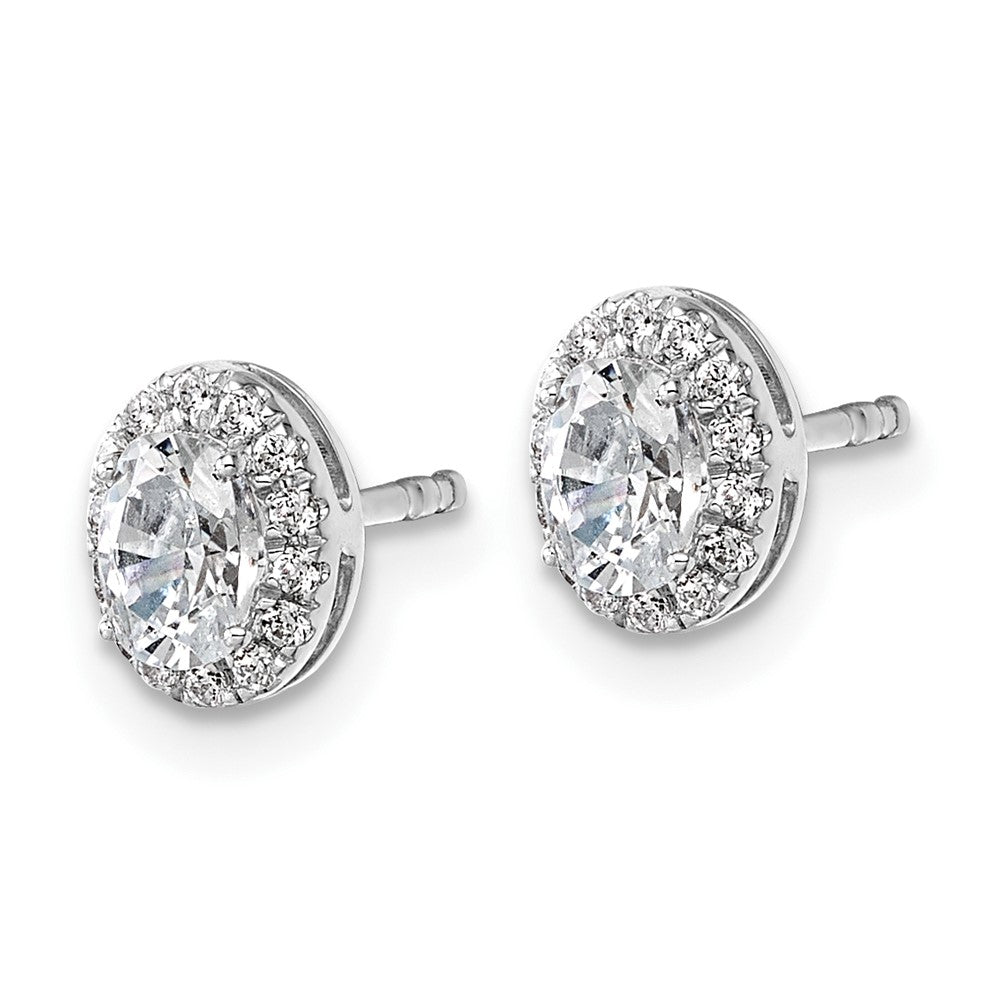 14K Weißgold Ohrringe mit Halo, für ovale Laborgezüchtete Diamanten, Semi-Mount, VS/SI FGH