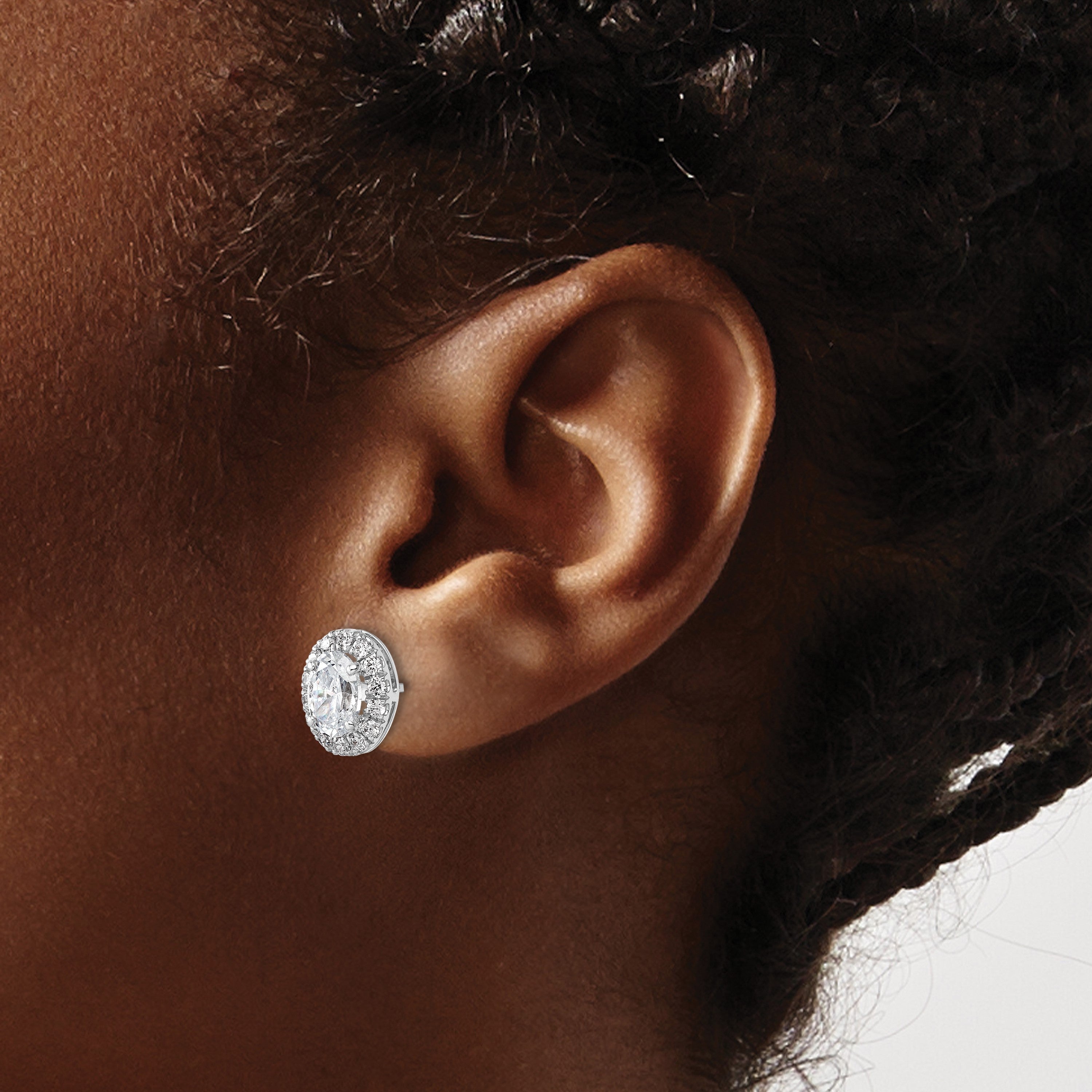 14K Weißgold Ohrringe mit 2,2 ct. Labor gezüchteten Diamanten, VS/SI+, G+, im Oval-Halo-Design