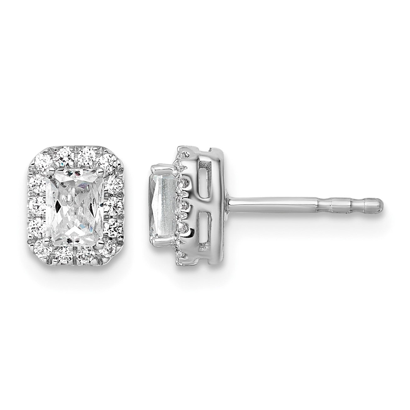 14K Weißgold Ohrstecker mit Labor-Diamanten im Smaragdschliff, Halo-Fassung, 0,625 ct., VS/SI+ G+