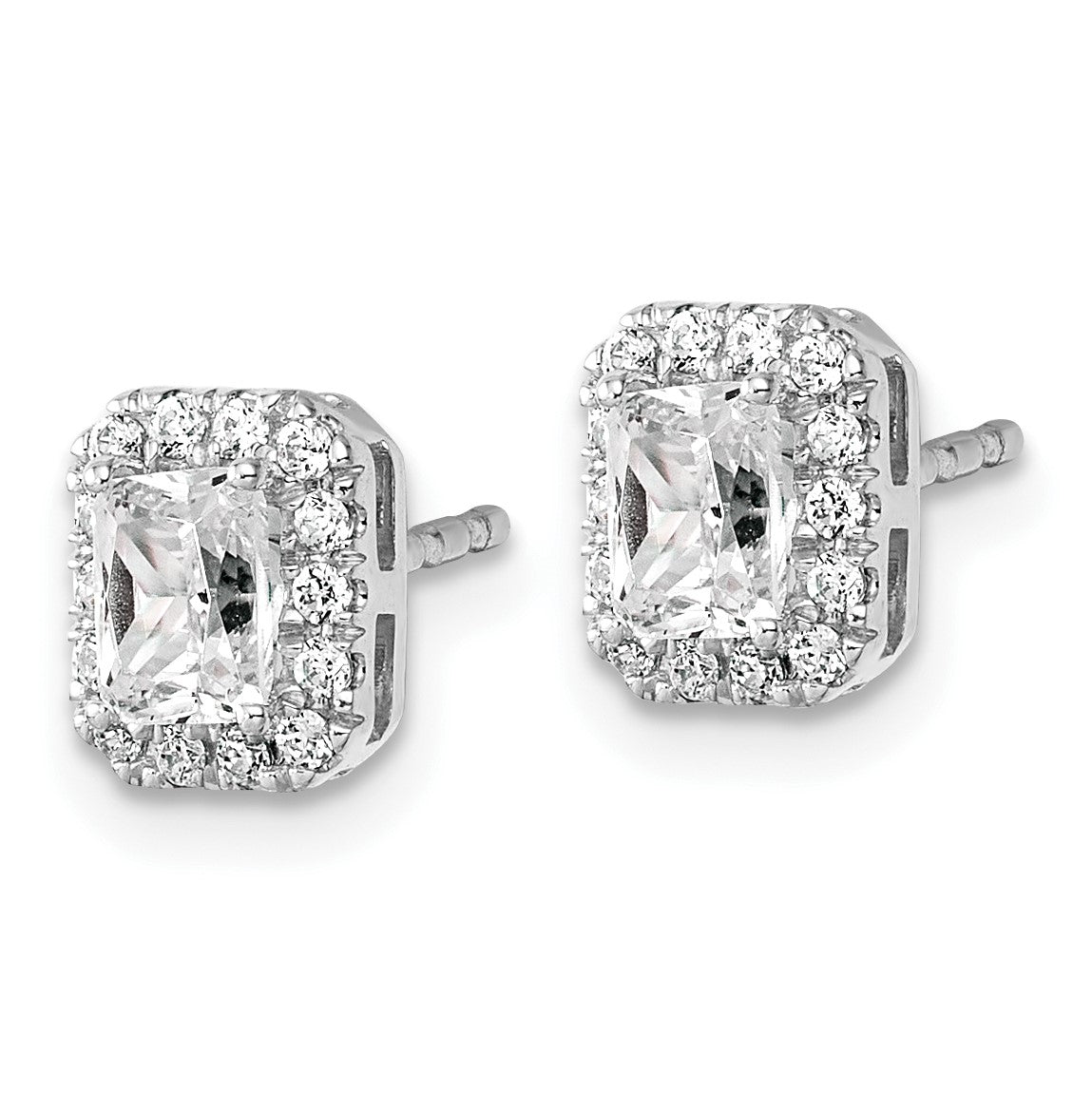 14K Weißgold Ohrstecker mit 0,875 Karat Labor gezüchteten Diamanten VS/SI+ G+, Smaragd-Halo, komplett