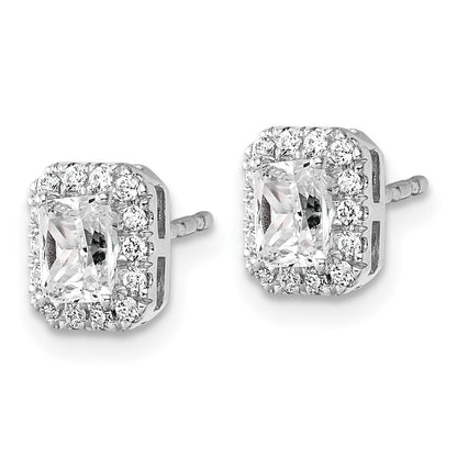 14K Weißgold Ohrstecker mit 0,875 Karat Labor gezüchteten Diamanten VS/SI+ G+, Smaragd-Halo, komplett