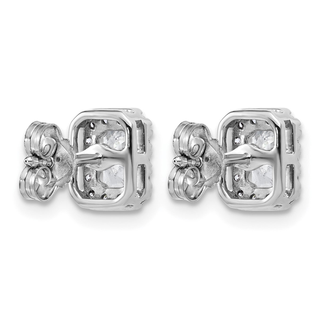 14K Weißgold Ohrstecker mit 0,875 Karat Labor gezüchteten Diamanten VS/SI+ G+, Smaragd-Halo, komplett