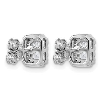 14K Weißgold Ohrstecker mit 0,875 Karat Labor gezüchteten Diamanten VS/SI+ G+, Smaragd-Halo, komplett