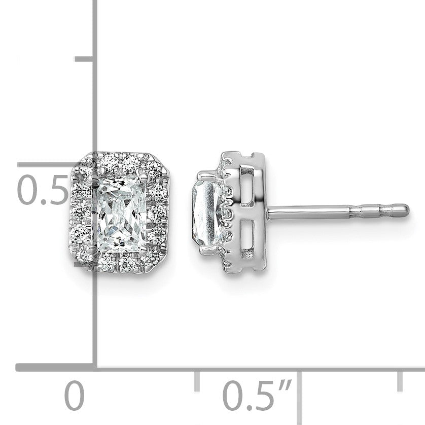 14K Weißgold Ohrstecker mit 0,875 Karat Labor gezüchteten Diamanten VS/SI+ G+, Smaragd-Halo, komplett