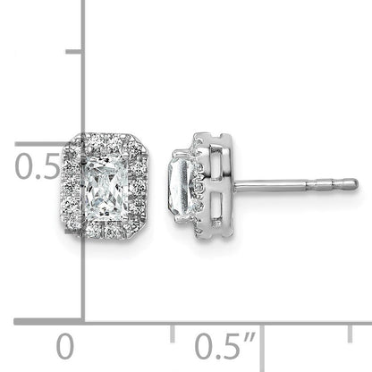 14K Weißgold Ohrstecker mit 0,875 Karat Labor gezüchteten Diamanten VS/SI+ G+, Smaragd-Halo, komplett
