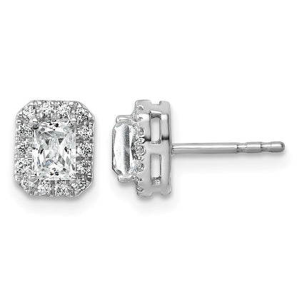 14K Weißgold Ohrstecker mit 0,875 Karat Labor gezüchteten Diamanten VS/SI+ G+, Smaragd-Halo, komplett