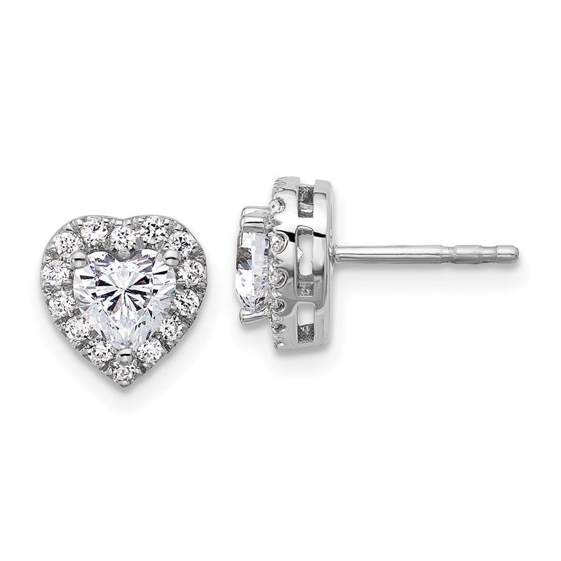 14K Weißgold Ohrstecker mit Halo-Herz-Design, Semi-Mount für 0,5 ct. Mittelstein, 0,25 ct. Labor-Diamanten VS/SI+ G+