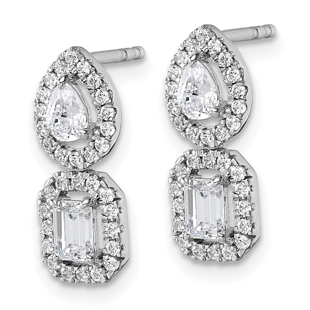 14K Weißgold Ohrhänger mit Stecker-Verschluss, Zweistein-Halo-Fassung, 0,875 ct. im Labor gezüchtete Diamanten, VS/SI+ G+