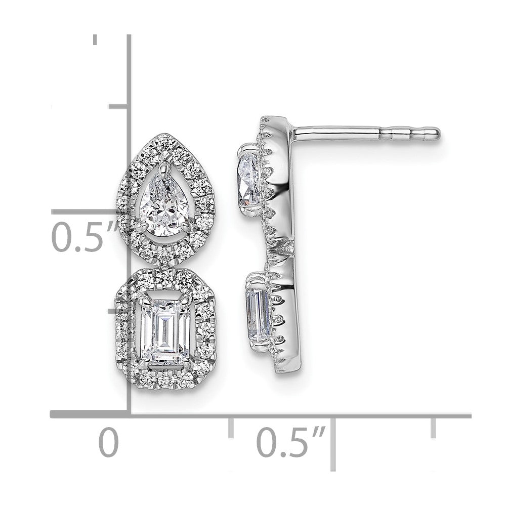 14K Weißgold Ohrhänger mit Stecker-Verschluss, Zweistein-Halo-Fassung, 0,875 ct. im Labor gezüchtete Diamanten, VS/SI+ G+