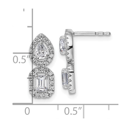 14K Weißgold Ohrhänger mit Stecker-Verschluss, Zweistein-Halo-Fassung, 0,875 ct. im Labor gezüchtete Diamanten, VS/SI+ G+