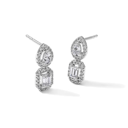 14K Weißgold Ohrhänger mit Stecker-Verschluss, Zweistein-Halo-Fassung, 0,875 ct. im Labor gezüchtete Diamanten, VS/SI+ G+