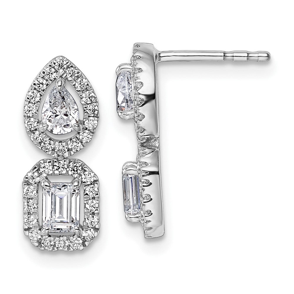 14K Weißgold Ohrhänger mit Stecker-Verschluss, Zweistein-Halo-Fassung, 0,875 ct. im Labor gezüchtete Diamanten, VS/SI+ G+