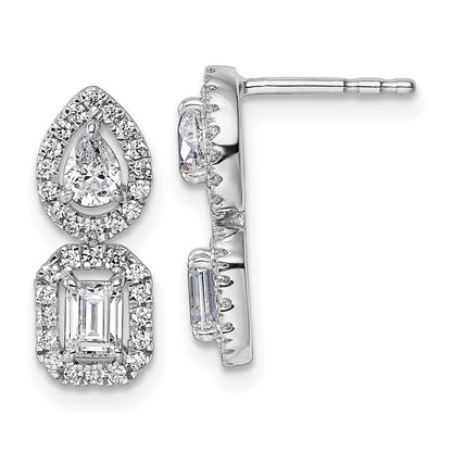 14K Weißgold Ohrhänger mit Stecker-Verschluss, Zweistein-Halo-Fassung, 0,875 ct. im Labor gezüchtete Diamanten, VS/SI+ G+