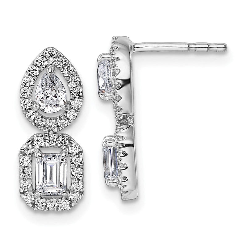 14K Weißgold Ohrhänger mit Stecker-Verschluss, Zweistein-Halo-Fassung, 0,875 ct. im Labor gezüchtete Diamanten, VS/SI+ G+