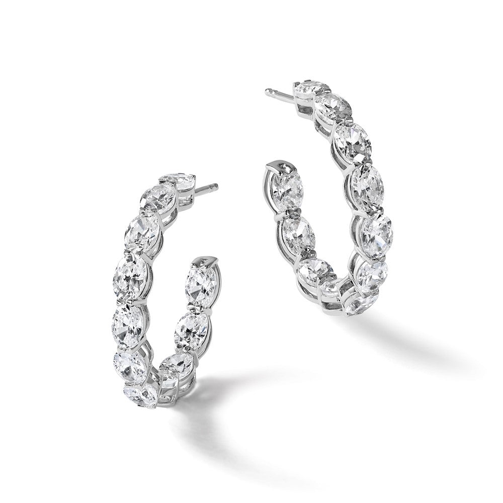 14K Weißgold Creolen mit 6 ct. im Labor gezüchteten Diamanten VS/SI+ G+ im Oval-Schliff im In-and-Out-Design