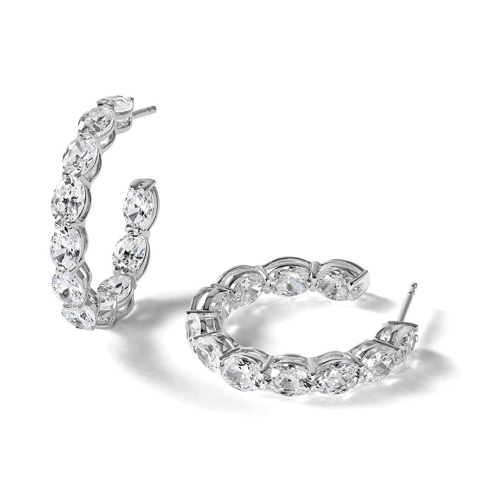 14K Weißgold Creolen mit 6 ct. im Labor gezüchteten Diamanten VS/SI+ G+ im Oval-Schliff im In-and-Out-Design