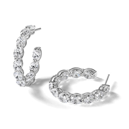 14K Weißgold Creolen mit 6 ct. im Labor gezüchteten Diamanten VS/SI+ G+ im Oval-Schliff im In-and-Out-Design