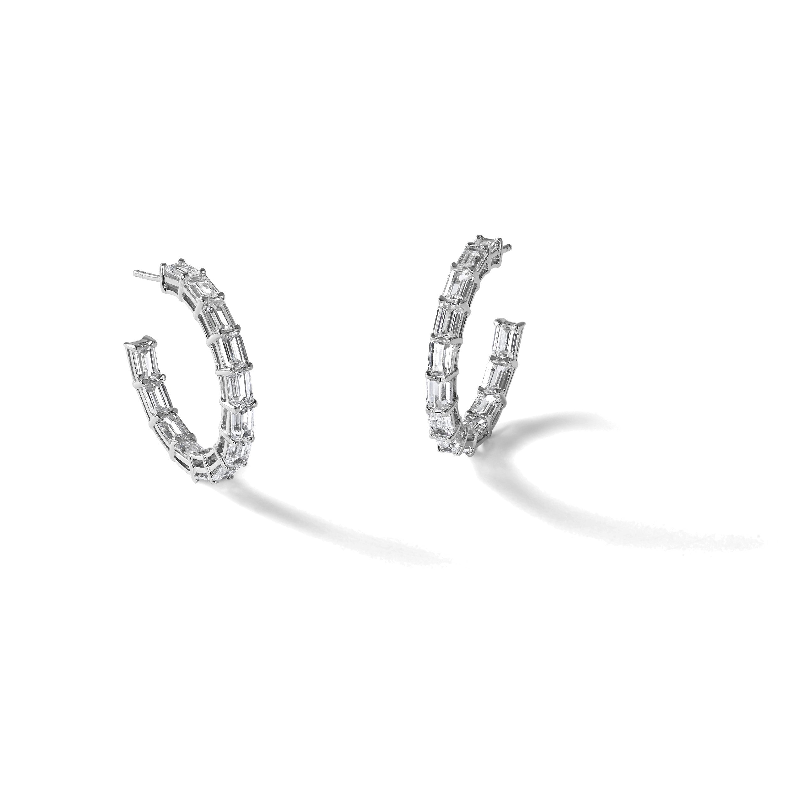 14K Weißgold 6 1/2 Karat Im Labor Gezüchtet Diamant Vs/si+ G+ Smaragd Komplett in und Außen Creolen