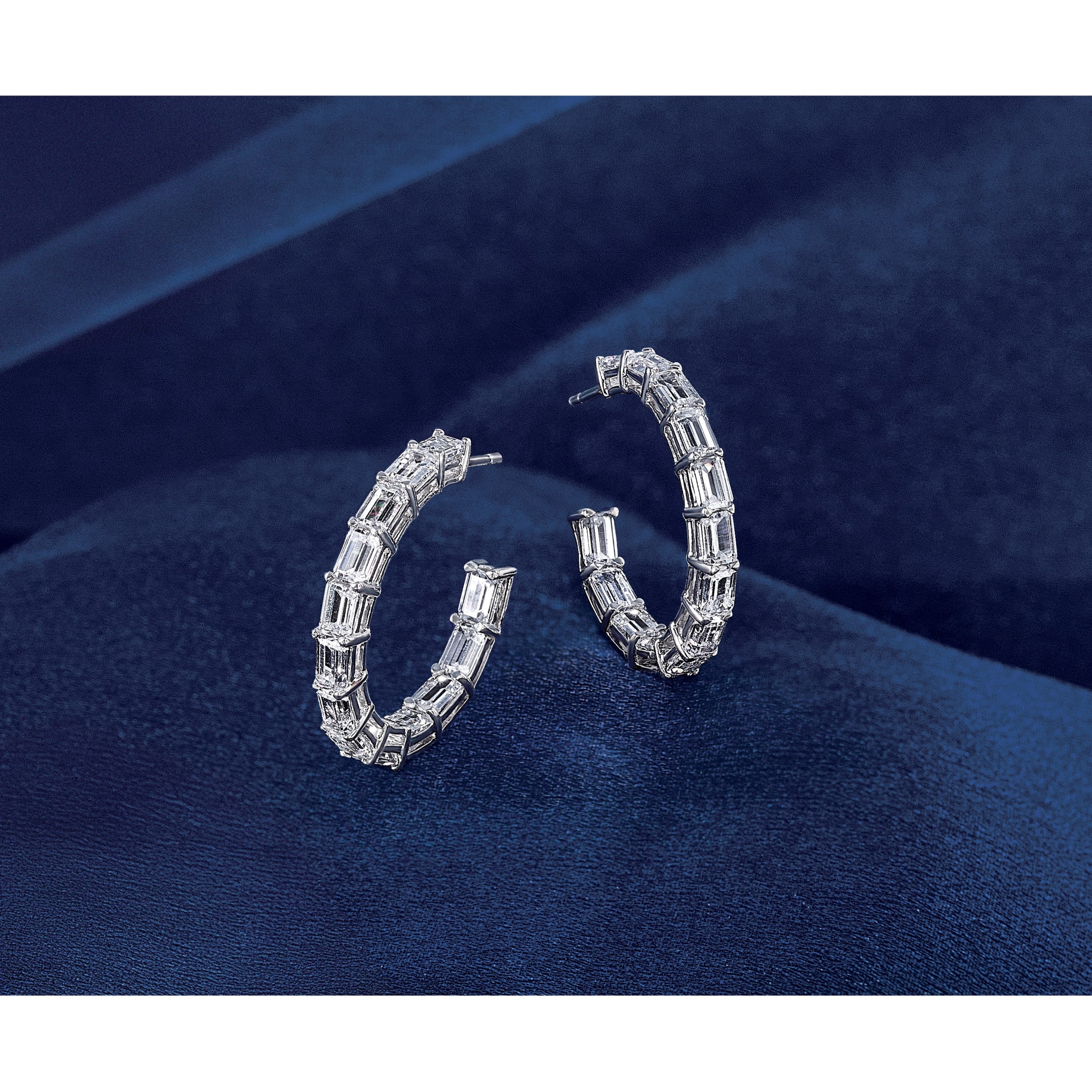 14K Weißgold 6 1/2 Karat Im Labor Gezüchtet Diamant Vs/si+ G+ Smaragd Komplett in und Außen Creolen
