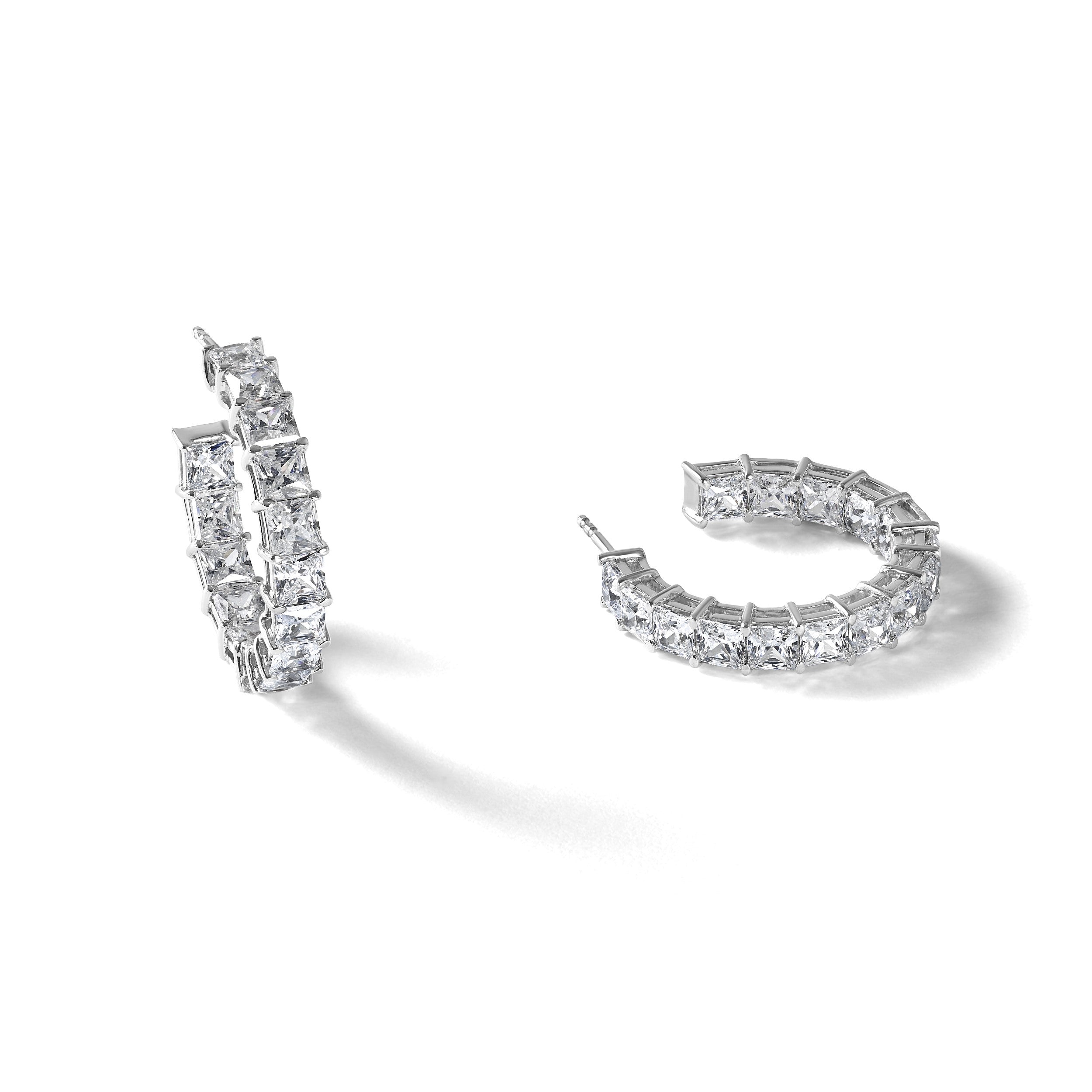 14K Weißgold Creolen mit 8,33 ct. Labor gewachsenenen Diamanten im Prinzessin-Schliff VS/SI+ G+, Innen- und Außenbesatz