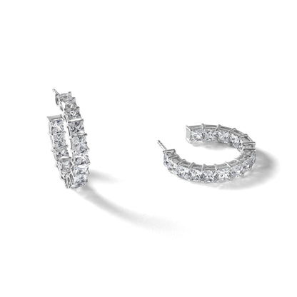 14K Weißgold Creolen mit 8,33 ct. Labor gewachsenenen Diamanten im Prinzessin-Schliff VS/SI+ G+, Innen- und Außenbesatz