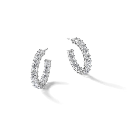 14K Weißgold Creolen mit 8,33 ct. Labor gewachsenenen Diamanten im Prinzessin-Schliff VS/SI+ G+, Innen- und Außenbesatz