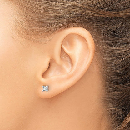 14K Weißgold 1/2 ct Im Labor Gezüchtet Diamant Vs+ F+ Princess 4 Krappen Schwer Gewicht. Ohrstecker
